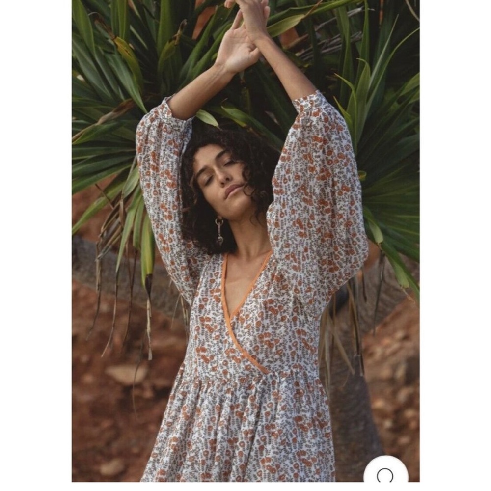 Daughters of India White Maxi Dress with Rust Floral Print